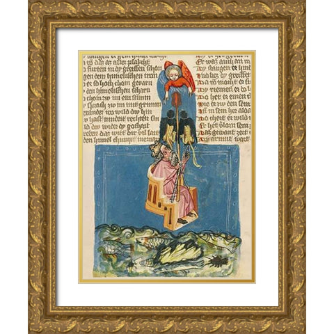 Alexander the Great in the Air (detail) Gold Ornate Wood Framed Art Print with Double Matting by German 15th Century