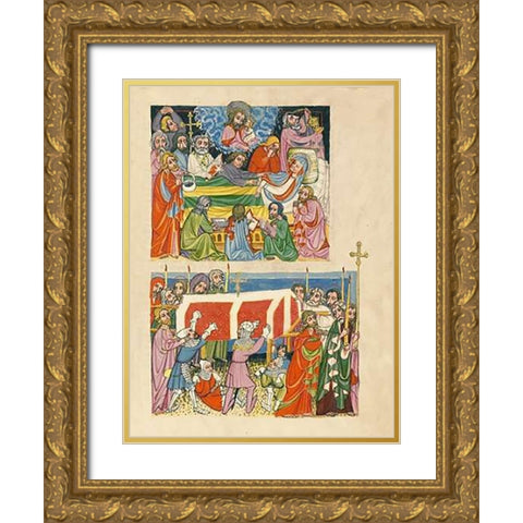 The Death of the Virgin; The Punishment of the Mockers Gold Ornate Wood Framed Art Print with Double Matting by German 15th Century