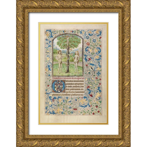 Adam and Eve Eating the Forbidden Fruit Gold Ornate Wood Framed Art Print with Double Matting by Vrelant, Wilem