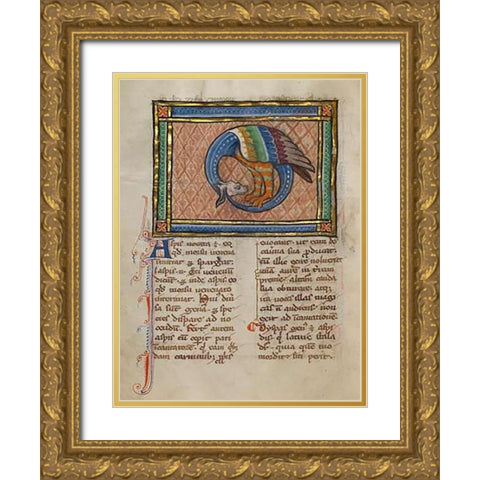 A Dragon-like Snake Gold Ornate Wood Framed Art Print with Double Matting by Franco-Flemish 13th Century