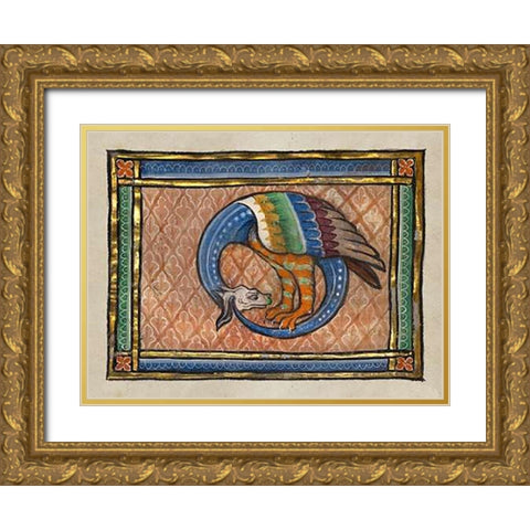 A Dragon-like Snake (detail) Gold Ornate Wood Framed Art Print with Double Matting by Franco-Flemish 13th Century