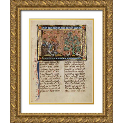 A Dragon Charging Two Doves Gold Ornate Wood Framed Art Print with Double Matting by Franco-Flemish 13th Century