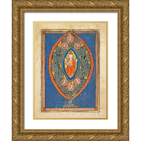 A Man Enthroned within a Mandorla in a Tree Gold Ornate Wood Framed Art Print with Double Matting by Franco-Flemish 13th Century
