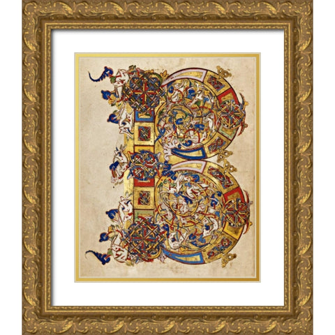 Inhabited Initial B Gold Ornate Wood Framed Art Print with Double Matting by Italian 12th Century