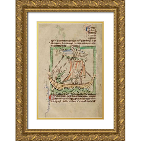 A Flying Fish Gold Ornate Wood Framed Art Print with Double Matting by English 13th Century