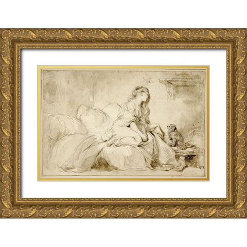 Oh! If Only He Were as Faithful to Me Gold Ornate Wood Framed Art Print with Double Matting by Fragonard, Jean-HonorÃ©