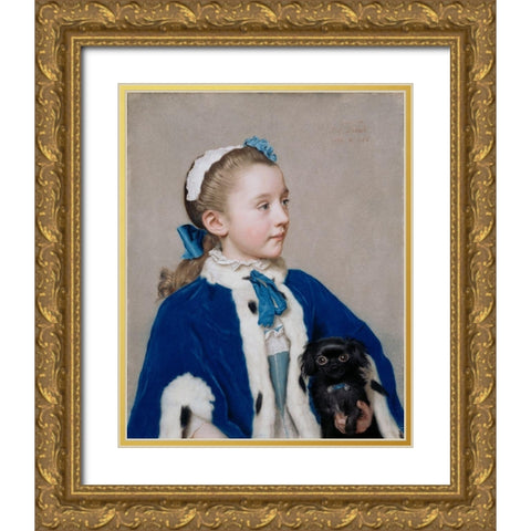 Portrait of Maria Frederike van Reede-Athlone at Seven Years of Age Gold Ornate Wood Framed Art Print with Double Matting by Liotard, Jean-Ã‰tienne