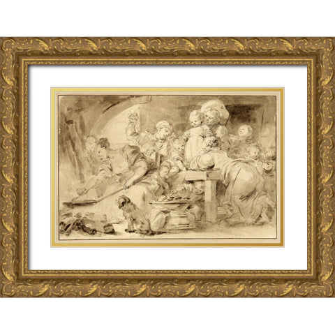 Making Fritters (Les Beignets) Gold Ornate Wood Framed Art Print with Double Matting by Fragonard, Jean-HonorÃ©