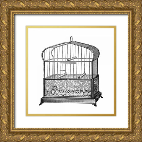 Etchings: Birdcage - Onion-peak top, filigree pattern base Gold Ornate Wood Framed Art Print with Double Matting by Catalog Illustration