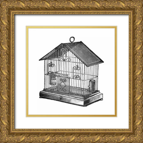 Etchings: Birdcage - Peaked top, twisted wire detail. Gold Ornate Wood Framed Art Print with Double Matting by Catalog Illustration