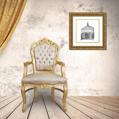 Etchings: Birdcage - Pyramidal top, patterned base. Gold Ornate Wood Framed Art Print with Double Matting by Catalog Illustration