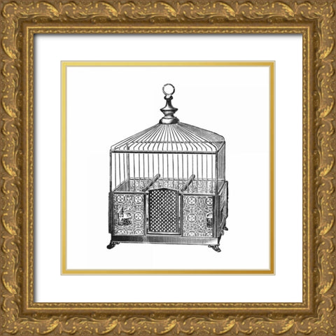 Etchings: Birdcage - Pyramidal top, patterned base. Gold Ornate Wood Framed Art Print with Double Matting by Catalog Illustration