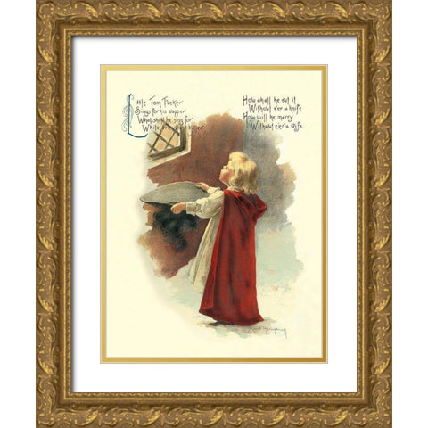 Nursery Rhymes: Little Tom Tucker Gold Ornate Wood Framed Art Print with Double Matting by Humphrey, Maud
