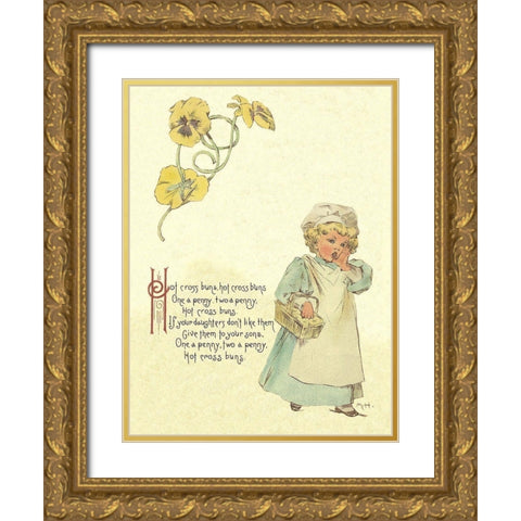 Nursery Rhymes: Hot Cross Buns Gold Ornate Wood Framed Art Print with Double Matting by Humphrey, Maud
