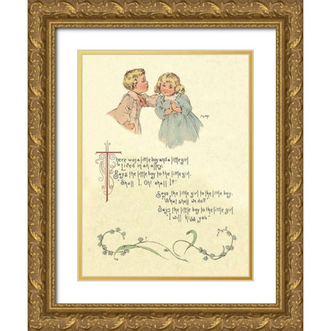 Nursery Rhymes: There Was a Little Boy and a Little Girl Gold Ornate Wood Framed Art Print with Double Matting by Humphrey, Maud