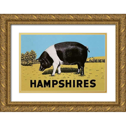 Pigs and Pork: Hampshires Gold Ornate Wood Framed Art Print with Double Matting by Advertisement
