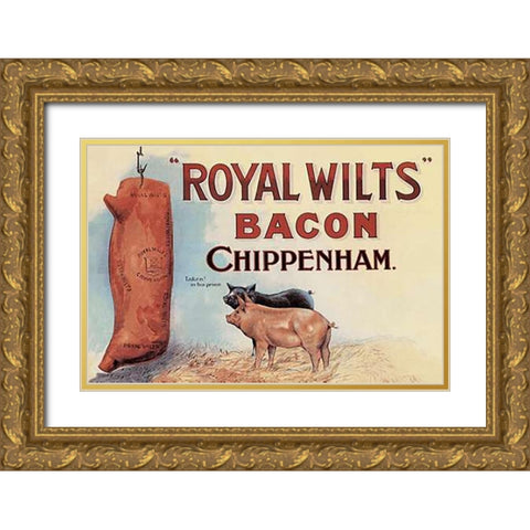 Pigs and Pork: Royal Wilts Bacon Gold Ornate Wood Framed Art Print with Double Matting by Advertisement