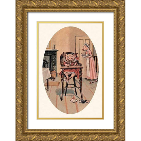 Pigs and Pork: Baby Pig Gold Ornate Wood Framed Art Print with Double Matting by Advertisement