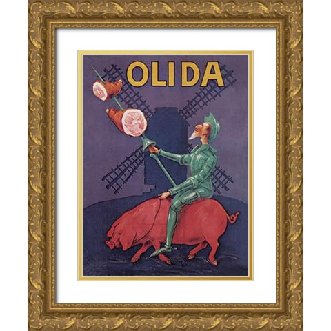 Pigs and Pork: Don Quixote Riding a Pig Gold Ornate Wood Framed Art Print with Double Matting by Advertisement