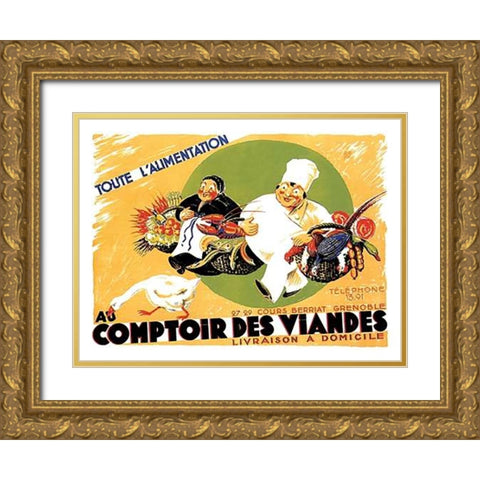 Cooks: Au Comptoir des Viandes Gold Ornate Wood Framed Art Print with Double Matting by Advertisement