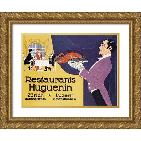 Cooks: Restaurants Huguenin Gold Ornate Wood Framed Art Print with Double Matting by Advertisement