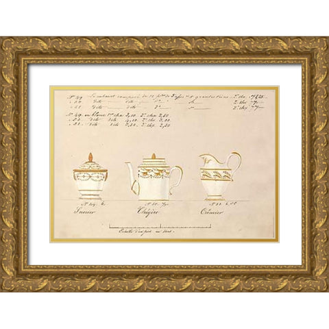 Sucrier, cheyere et cremier, ca. 1800-1820 Gold Ornate Wood Framed Art Print with Double Matting by Honore