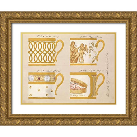 Quatre tasses avec fond dor, ca. 1800-1820 Gold Ornate Wood Framed Art Print with Double Matting by Honore