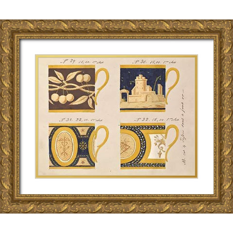Quatre tasses a fond or, ca. 1800-1820 Gold Ornate Wood Framed Art Print with Double Matting by Honore