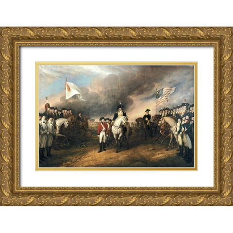 Surrender of Lord Cornwallis Gold Ornate Wood Framed Art Print with Double Matting by Trumbull, John