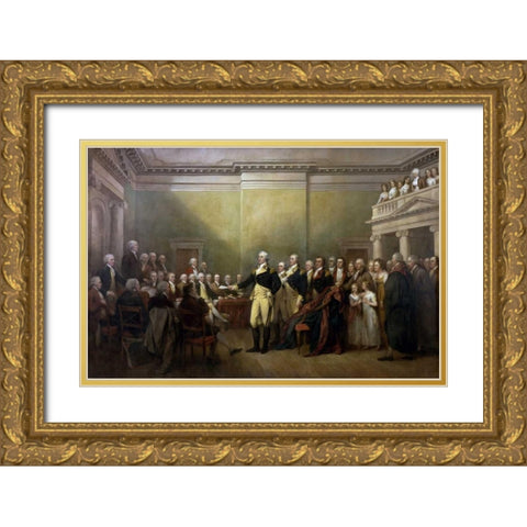 General George Washington Resigning his Commission Gold Ornate Wood Framed Art Print with Double Matting by Trumbull, John