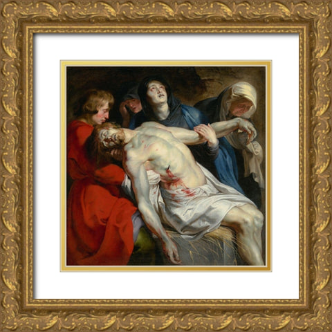 The Entombment Gold Ornate Wood Framed Art Print with Double Matting by Rubens, Peter Paul