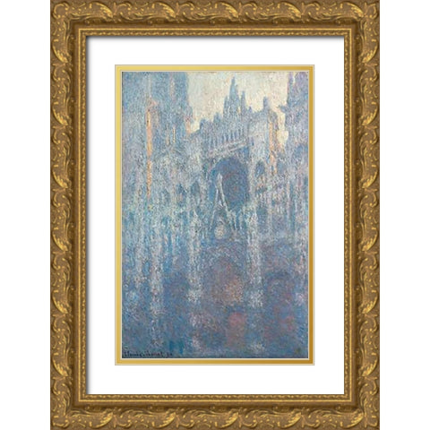 The Portal of Rouen Cathedral in Morning Light Gold Ornate Wood Framed Art Print with Double Matting by Monet, Claude