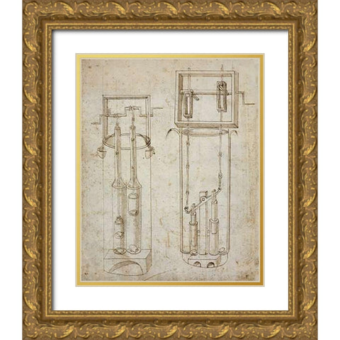 Folio 5: two piston pumps Gold Ornate Wood Framed Art Print with Double Matting by Martini, Francesco di