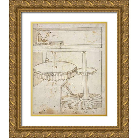 Folio 44: mill powered by horizontal wheel Gold Ornate Wood Framed Art Print with Double Matting by Martini, Francesco di