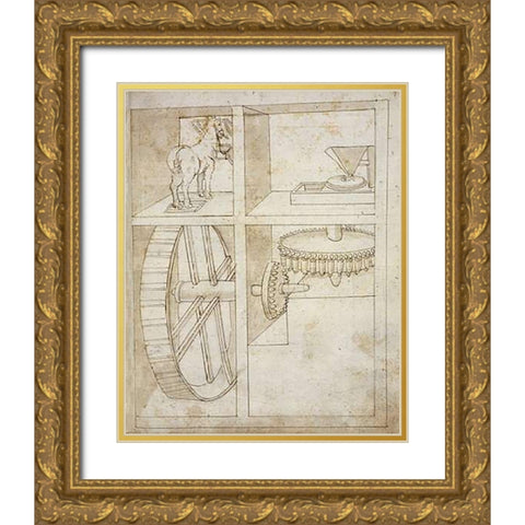 Folio 43: mill powered by horse Gold Ornate Wood Framed Art Print with Double Matting by Martini, Francesco di