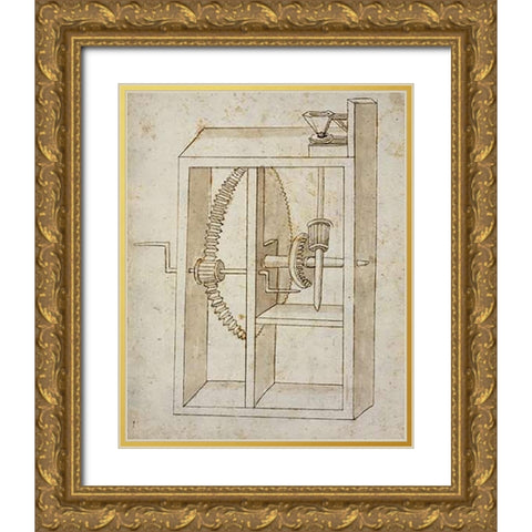 Mill powered by crank Gold Ornate Wood Framed Art Print with Double Matting by Martini, Francesco di