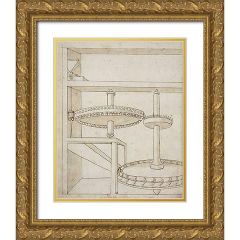 Folio 40: mill with horizontal water wheel Gold Ornate Wood Framed Art Print with Double Matting by Martini, Francesco di