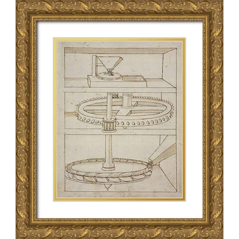 Folio 39: mill with horizontal water wheel Gold Ornate Wood Framed Art Print with Double Matting by Martini, Francesco di