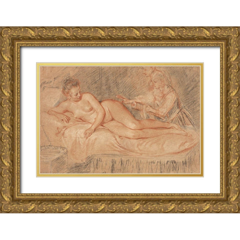 The Remedy Gold Ornate Wood Framed Art Print with Double Matting by Watteau, Jean-Antoine