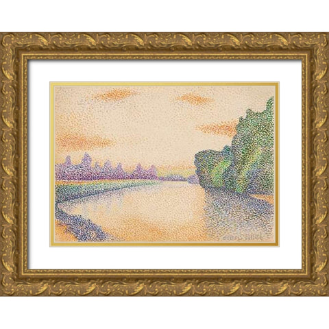 The Banks of the Marne at Dawn Gold Ornate Wood Framed Art Print with Double Matting by Dubois-Pillet, Albert