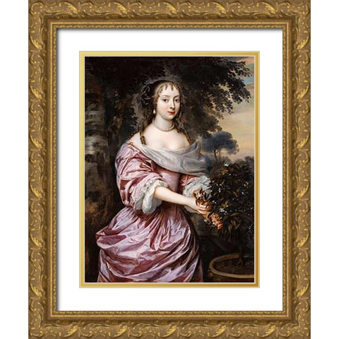 Portrait of a Woman Gold Ornate Wood Framed Art Print with Double Matting by Mytens, Jan