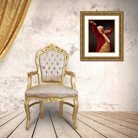 Self-Portrait, Yawning Gold Ornate Wood Framed Art Print with Double Matting by Ducreux, Joseph