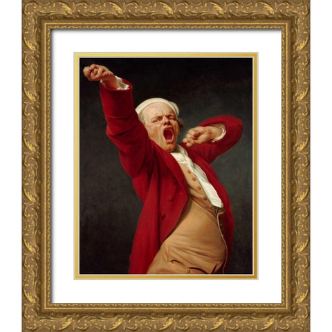 Self-Portrait, Yawning Gold Ornate Wood Framed Art Print with Double Matting by Ducreux, Joseph