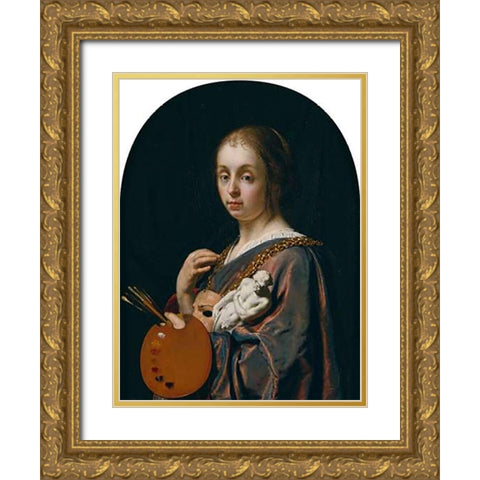 Pictura (An Allegory of Painting) Gold Ornate Wood Framed Art Print with Double Matting by Van Mieris, Frans