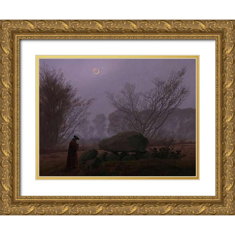 A Walk at Dusk Gold Ornate Wood Framed Art Print with Double Matting by Friedrich, Caspar David