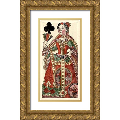 Queen of Clubs (Bauern Hochzeit Deck) Gold Ornate Wood Framed Art Print with Double Matting by Gobl, Andreas Benedictus