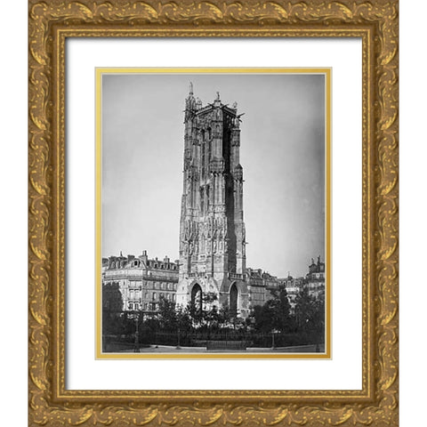 Paris, 1857-1859 - The Tour St. Jacques Gold Ornate Wood Framed Art Print with Double Matting by Le Gray, Gustave