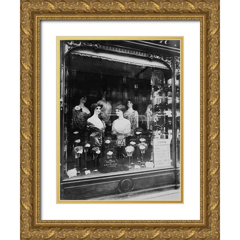 Paris, 1912 - Hairdressers Shop Window, boulevard de Strasbourg Gold Ornate Wood Framed Art Print with Double Matting by Atget, Eugene