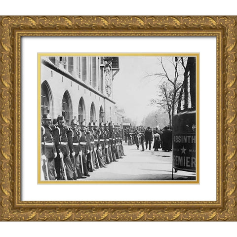 Paris, 1898-1900 - Republican Guards in front of the Palais de Justice Gold Ornate Wood Framed Art Print with Double Matting by Atget, Eugene