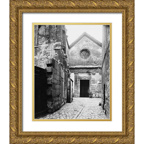 Paris, 1898 - The Facade of Saint Julien le Pauvre Gold Ornate Wood Framed Art Print with Double Matting by Atget, Eugene